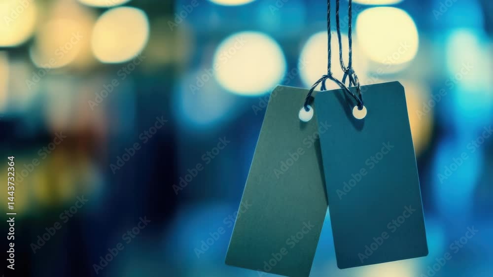 Poster A pair of tags hanging from a string, often used to identify or categorize objects