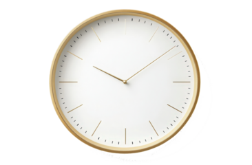 Minimalist analog wall clock with a gold frame simple tick marks and gold hands