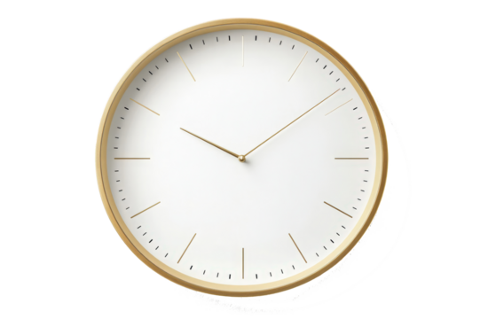 Minimalist analog wall clock with a gold frame simple tick marks and gold hands