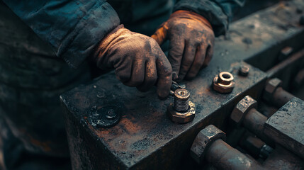 Worker Tightening Bolts on Industrial Equipment
