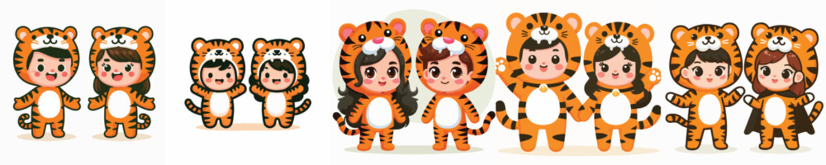 vector of a couple wearing tiger costumes