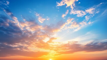 Fototapeta premium Stunning sunset sky with colorful cloudscape orange hues dramatic light scenic view beautiful nature