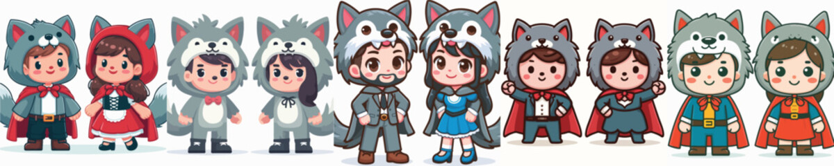 vector of a couple wearing wolf costumes