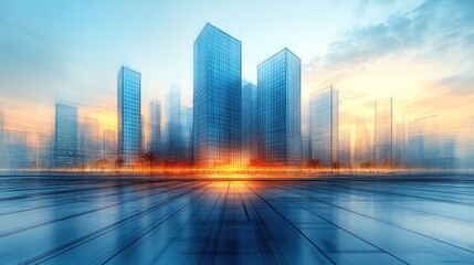 Obraz premium Futuristic Cityscape at Dawn: A Vision of Urban Modernity