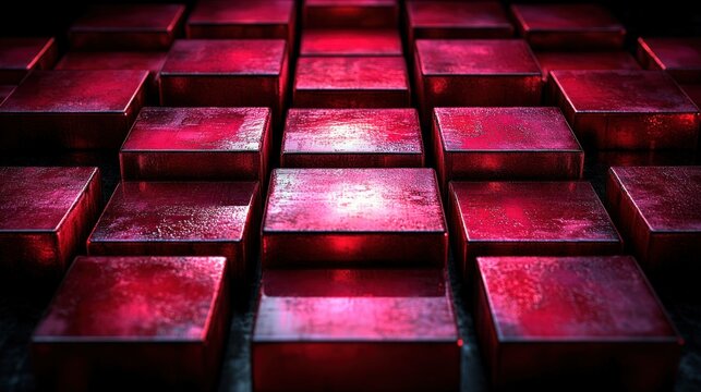 Abstract geometric pattern of many red blocks