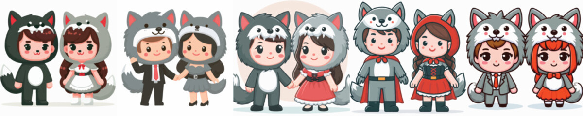 vector of a couple wearing wolf costumes