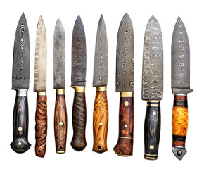 Handcrafted knives collection workshop showcase isolated on transparent background