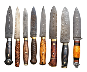 Handcrafted knives collection workshop showcase isolated on transparent background