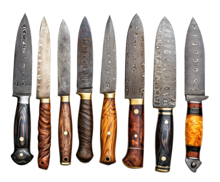 Handcrafted knives collection workshop showcase isolated on transparent background