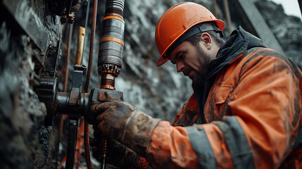 Worker in Hard Hat Operating Industrial Equipment