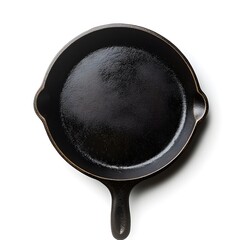 A well-seasoned black cast iron skillet sits on a white background, ready for cooking delicious meals.