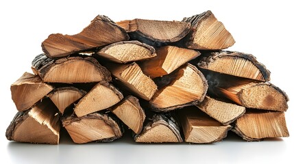 Fototapeta premium A neatly stacked pile of dry firewood logs is ready for winter use in a fireplace or wood stove.