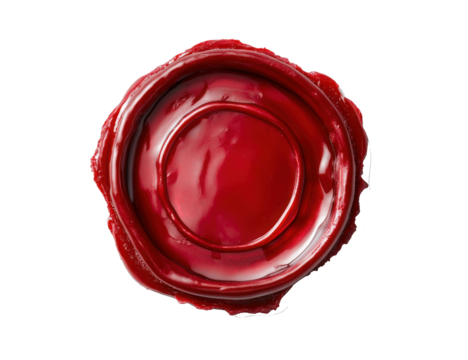 Overhead shot of a shiny red sealing wax with a circular form Black background