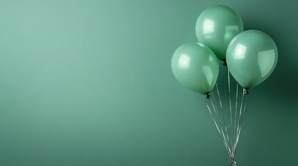   Green balloon cluster on green background with string