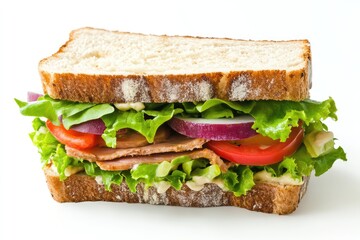 Sandwich, white background. AI generated illustration.