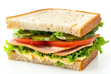 Sandwich, white background. AI generated illustration.