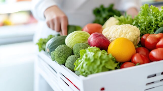 Fresh produce in a refrigerator crisper