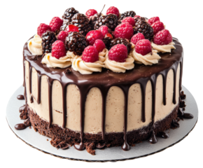 Delicious chocolate raspberry cake kitchen food bright isolated on transparent background