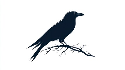 Fototapeta premium Silhouette of a Bird Perched on a Branch Minimalist Design for Nature and Wildlife Themes
