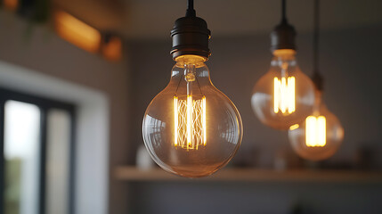 Vintage Edison Light Bulbs Hanging in a Room