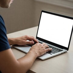 man working on laptop with mock screen