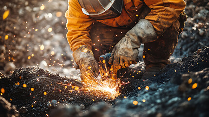 Welder at Work with Sparks Flying