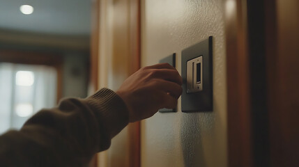 Hand Turning On or Off a Light Switch