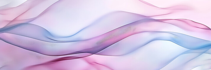 Imaginative abstract background with delicate, flowing waves in soft pastel pink, blue, and purple hues. Sheer, transparent layers create an ethereal, gentle effect.
