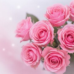 bouquet of pink roses on a white bokeh background