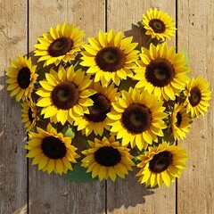 Sunflowers on a wooden surface