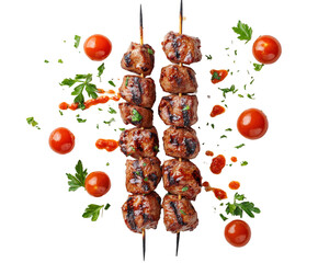 Grilling delicious meat kebabs bbq food summer isolated on transparent background