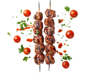 Grilling delicious meat kebabs bbq food summer isolated on transparent background