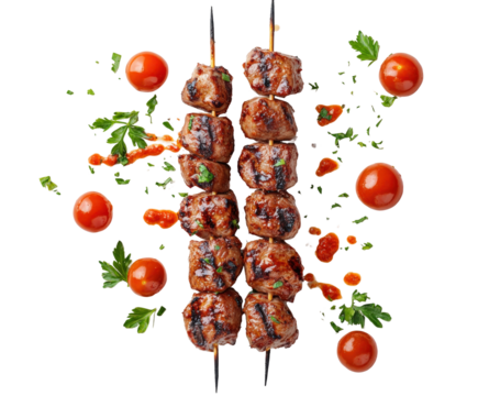 Grilling delicious meat kebabs bbq food summer isolated on transparent background - Powered by Adobe