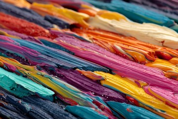 Textured Multicolored Impasto Paint Strokes with Rich Pigment and Diagonal Orientation Forming Abstract Composition