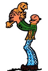 An illustration depicting a father and a child