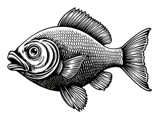 Hand-Drawn Engraving of a Fish Illustration for Artistic Use