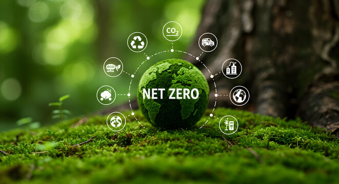 Net zero earth concept for environmental sustainability and carbon neutrality initiatives stock photo