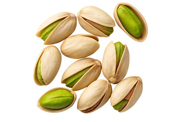  pistachio nuts in their shells on a transparent background