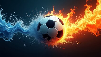 Fototapeta premium Dynamic duel soccer ball amidst fire and water