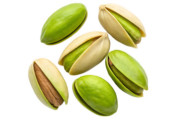  pistachio nuts in their shells on a transparent background