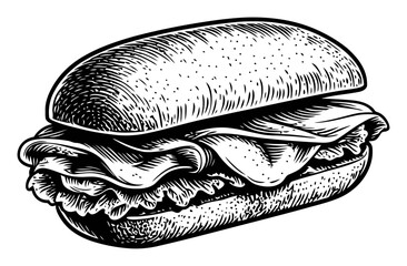 Detailed Hand-Drawn Engraving of a Delicious Sandwich Illustration