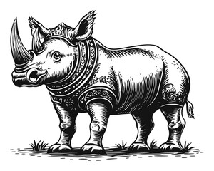 Fototapeta premium Detailed Hand Drawn Engraving of a Rhinoceros with Ornate Details