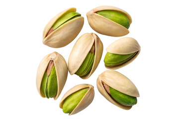  pistachio nuts in their shells on a transparent background