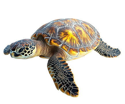 Swimming sea turtle in clear ocean waters nature isolated on transparent background