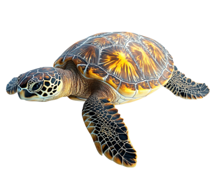 Swimming sea turtle in clear ocean waters nature isolated on transparent background