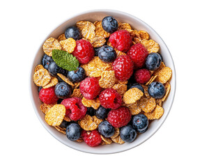 Healthy breakfast bowl with berries and cereal kitchen food isolated on transparent background