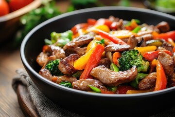 Fototapeta premium Stir-fry dish. AI generated illustration.