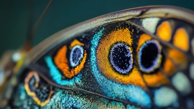 A detailed view of a butterfly's eye, with intricate patterns and colors