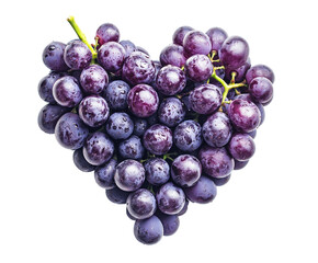 Heart-shaped fresh grapes organic farm food bright aesthetic isolated on transparent background
