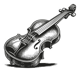 Hand-Drawn Engraving of a Classic Violin in Vintage Style